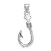 14k White Gold 3-D Large Fish Hook With Rope Pendant