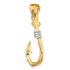 14k Yellow Gold And Rhodium 3-D Fish Hook With Rope Pendant