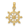 14k Yellow Gold 2-D Engraved Ship Wheel Pendant