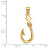 14k Yellow Gold 3-D Large Fish Hook With Rope Pendant