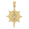 14k Yellow and White Gold Star w/ Nautical Compass White Needle Pendant