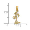 14k Yellow Gold Texture Mini Double Palm Trees Pendant