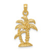 14k Yellow Gold Polished and Textured Double Palm Trees Pendant