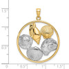 14k Yellow Gold and Rhodium Shell Cluster In Round Frame Pendant K9459