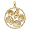 14k Yellow Gold and Rhodium Shell Cluster In Round Frame Pendant K9459