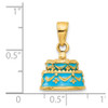 14k Yellow Gold 3-D Aqua Blue Enameled HAPPY BIRTHDAY Cake Pendant