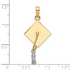 14k Yellow Gold With Rhodium 3-D Graduation Cap Moveable Tassel Pendant