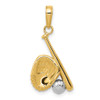 Mens 14k Yellow Gold and Rhodium Baseball, Bat, and Glove Pendant