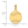 14k Yellow Gold Polished and Textured Flat Baseball Pendant