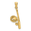 14k Yellow Gold Solid Open-Backed Glove/Bat/Baseball Pendant