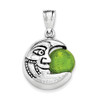 Sterling Silver Antiqued Half Moon with Face and Green Glass Bead Pendant