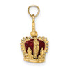 14k Yellow Gold 3-D w/Red Enamel Inside Crown w/Cross On Top Pendant