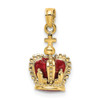14k Yellow Gold 3-D w/Red Enamel Inside Crown w/Cross On Top Pendant