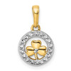 14k Yellow Gold and White Rhodium Diamond-cut Clover in Circle Pendant