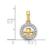 14k Yellow Gold and White Rhodium Diamond-cut Clover in Circle Pendant