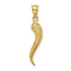 14k Yellow Gold Brushed 3D Italian Horn Pendant