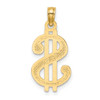 14k Yellow Gold Textured Dollar Sign Pendant