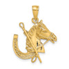 14k Yellow Gold Horse Head w/ Shoe and Crop Pendant