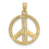 14k Yellow Gold Flat and Textured Peace Sign Pendant