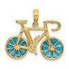14k Yellow Gold 3-D Blue Enameled Moveable Bicycle Pendant