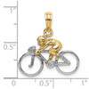 14k Gold With Rhodium 3-D Bicycle With Rider Pendant