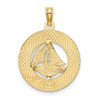 14k Yellow Gold Turks and Caicos On Round Frame w/ Sailboat Pendant