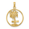 14k Yellow Gold 2-D Marco Island Palm Tree In Round Frame Pendant