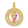 14k Yellow Gold Sarasota Round Frame w/Enamel Conch Shell Pendant