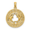 14k Yellow Gold Turks and Caicos On Round Frame w/ Dolphins Pendant