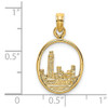 14k Yellow Gold 2-D Chicago Skyline In Circle Frame Pendant
