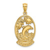 14k Yellow Gold Aruba w/ Dolphin and Sunset In Frame Pendant