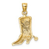 14k Yellow Gold 2-D Cowboy Boot With Spur Pendant