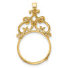 14k Yellow Gold 13mm Filigree Top Prong Coin Bezel Pendant