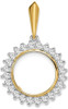 14k Two-tone Gold AA Diamond Circle 13mm Prong Coin Bezel Pendant