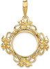 14k Yellow Gold Flower Blossom 13mm Prong Coin Bezel Pendant