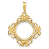 14k Yellow Gold Flower Blossom 13mm Prong Coin Bezel Pendant