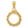 14k Yellow Gold 2mm Rope Screw Top 13mm Coin Bezel Pendant