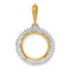 14k Two-tone Gold VS Diamond Circle 14mm Prong Coin Bezel Pendant 2006