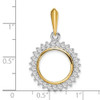 14k Two-tone Gold VS Diamond Circle 14mm Prong Coin Bezel Pendant