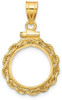 14k Yellow Gold 2mm Rope Screw Top 14mm Coin Bezel Pendant