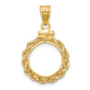 14k Yellow Gold 2mm Rope Screw Top 14mm Coin Bezel Pendant