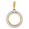 14k Two-tone Gold AAA Diamond Circle 16mm Prong Coin Bezel Pendant 2006