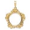 14k Yellow Gold Flower Blossom 16mm Prong Coin Bezel Pendant