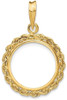 14k Yellow Gold 2mm Rope Edge 16mm Prong Coin Bezel Pendant