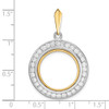 14k Two-tone Gold Channel Set AAA Diamond 17.8mm Prong Coin Bezel Pendant