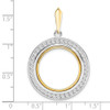 14k Two-tone Gold Channel Set AAA Diamond 20.1mm Prong Coin Bezel Pendant