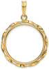 14k Yellow Gold Hand Twisted Ribbon 21.6mm Prong Coin Bezel Pendant