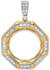 14k Two-tone Gold AAA Diamond Octagonal 21.6mm Prong Coin Bezel Pendant