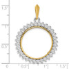 14k Two-tone Gold AA Diamond Circle 22mm Prong Coin Bezel Pendant