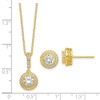 Sterling Silver Polished Gold-tone CZ 18in Necklace/Post Earrings Set QG6192SET